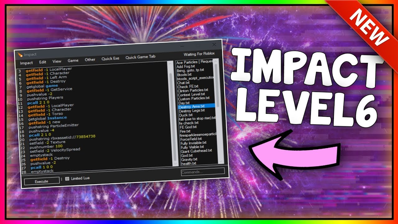 New Roblox Exploit Impact Patched Limited Level 6 Script Executor W Lua Lua C Support Youtube - graphics the roblox game with lua scripting