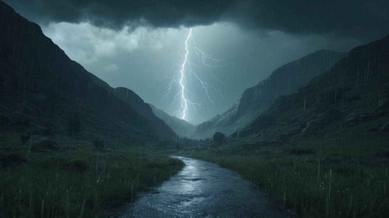 The sound of rain and thunder poured down on the small village | Rain ...