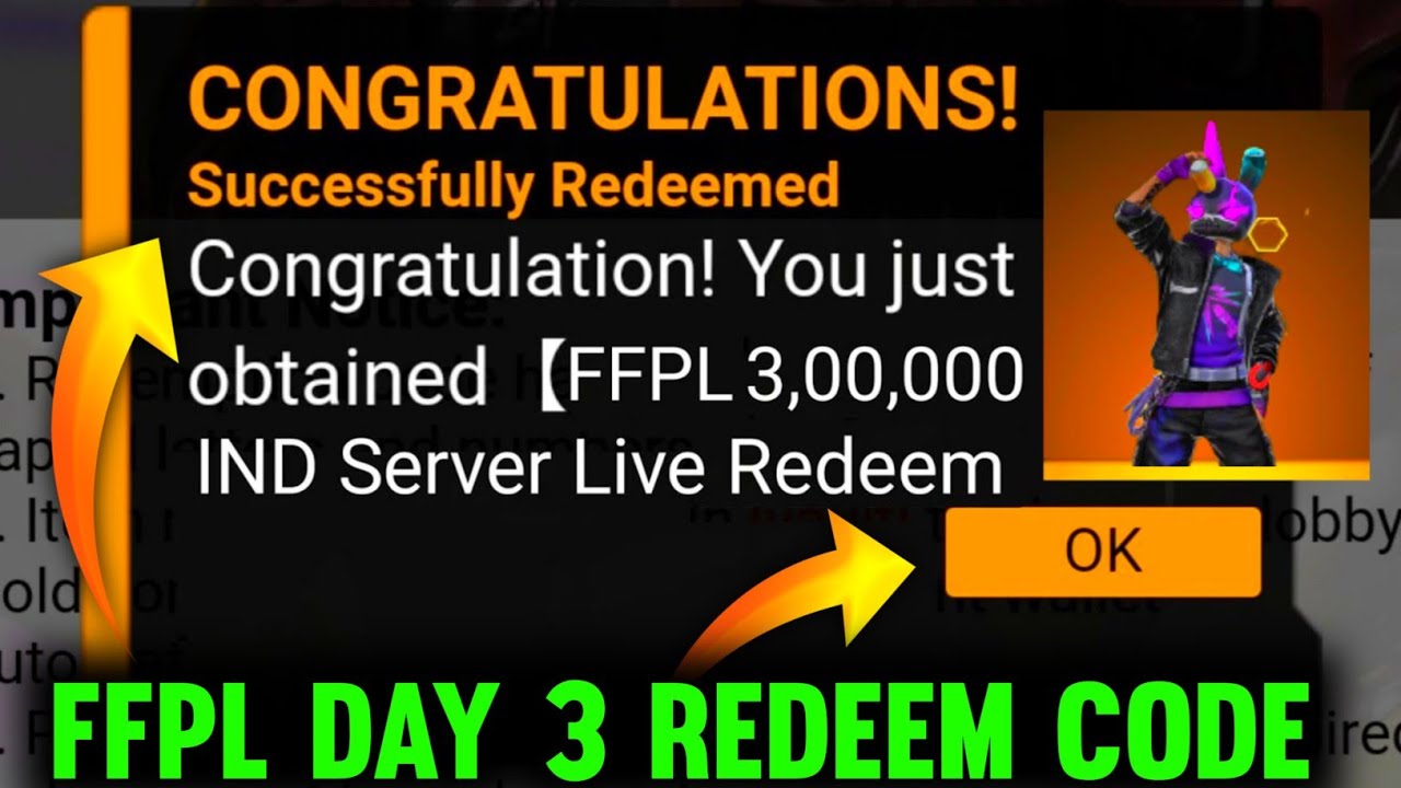 FFPL Match Day 3 Redeem Code | 10x Bonus Points Redeem Code | Free Fire Redeem Code