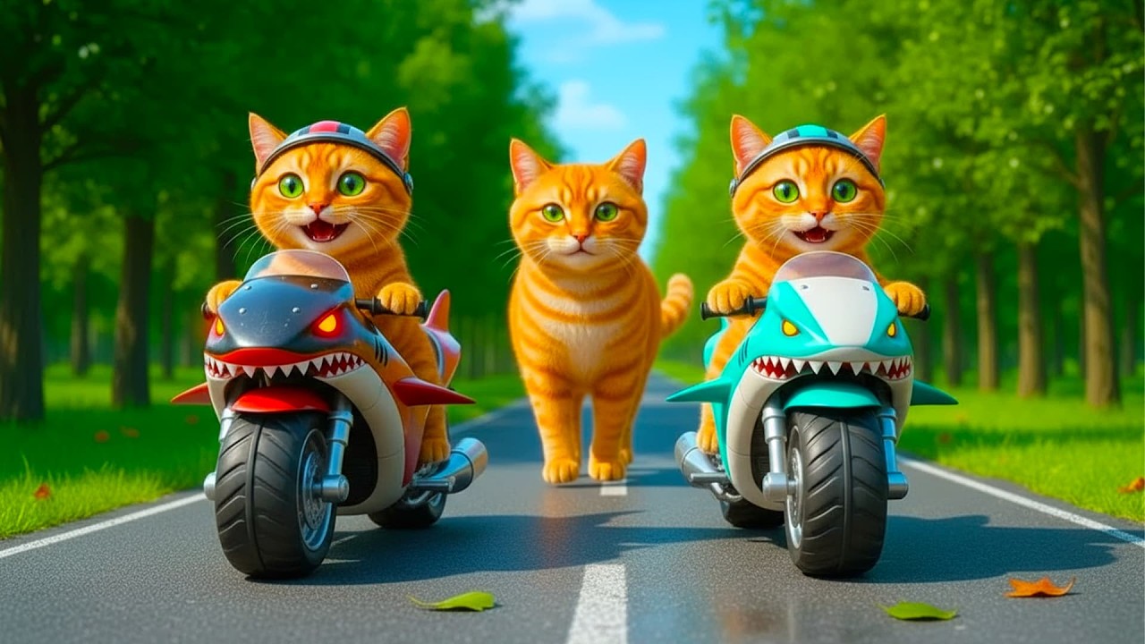 Kittens Ride Shark Motorbikes 🚓 on a Dangerous Mission to Rescue Mama Cat! 😱🐱