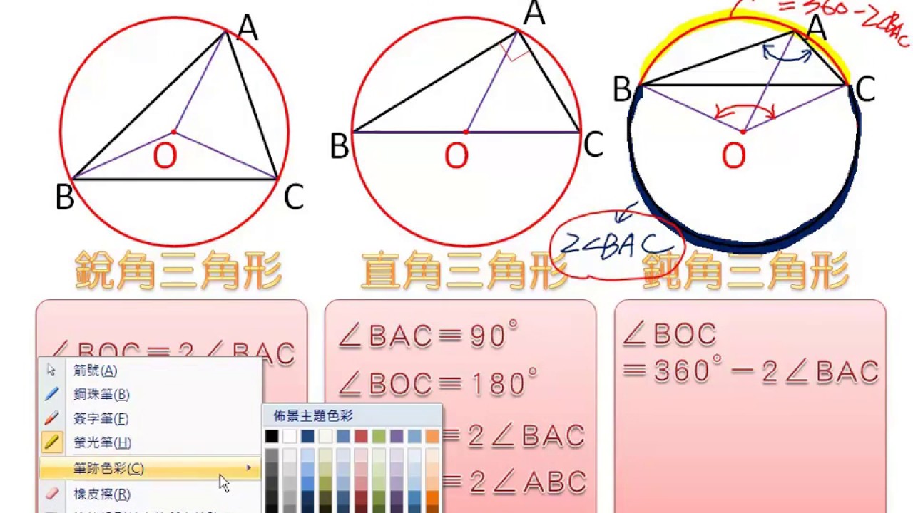 2 三角形的外接圓與外心角度 基本觀念 國三上3 2 Live數學學習網 Www Liveism Com 名師葛倫 Youtube