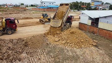 Full Video! Great Team work! Dozer SHANTUI DH17C2 Making Road Pushing soil clear land with DumpTruck