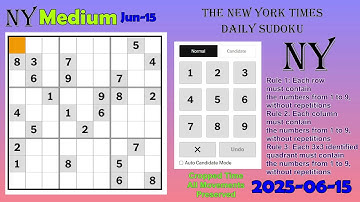 The New York Times Daily Sudoku 2025-06-15 Medium