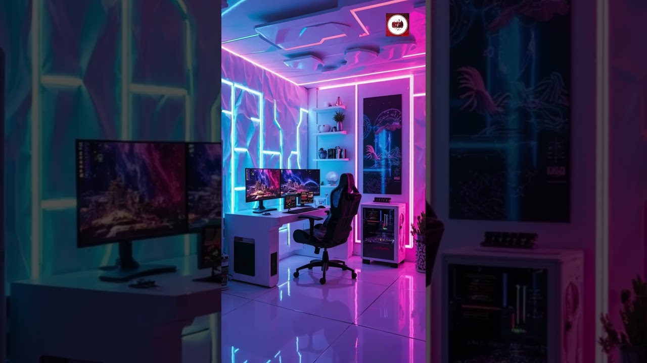 Next Gen Gaming Setup with Futuristic Hex LED Wall & Plush Display