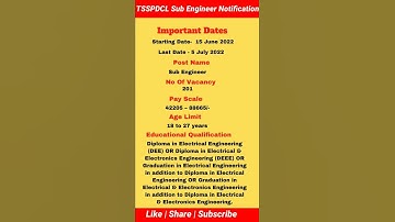 TSSPDCL Sub Engineer Notification#shorts