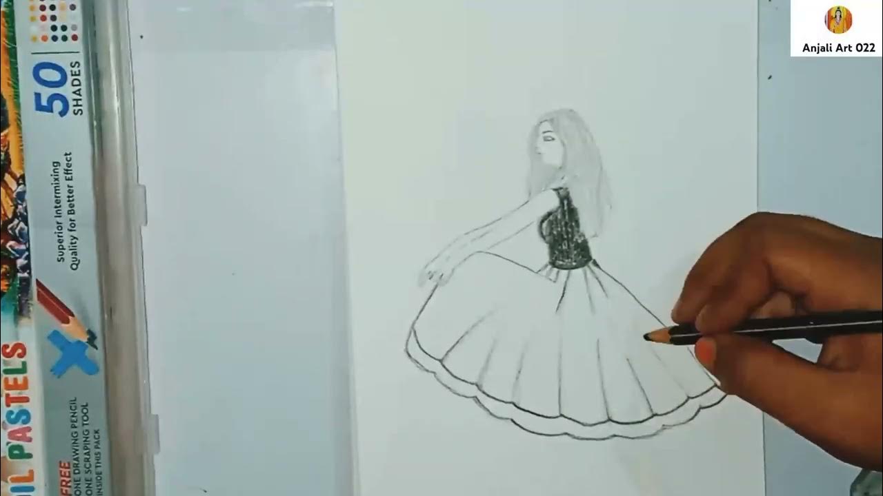 How to draw girl drawing in frock/step by step yt YouTube