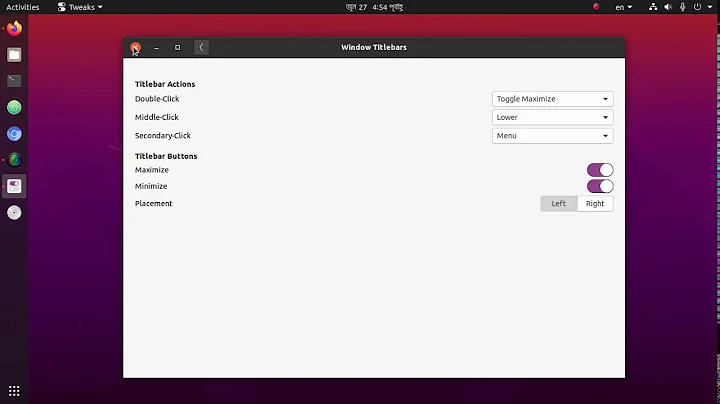 How do I move window buttons to the right or left on Ubuntu 20.04 LTS