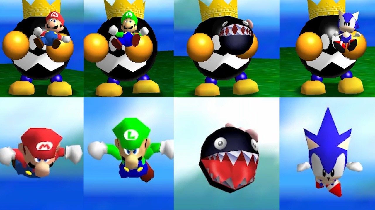 All Characters falling because of King Bob Omb in Super Mario 64