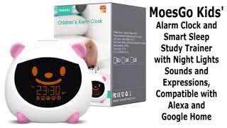 MoesGo Kids Alarm Clock and Smart Sleep Study Trainer with Night Lights Sounds and Expressions Blue Compatible with Alexa and Google Home