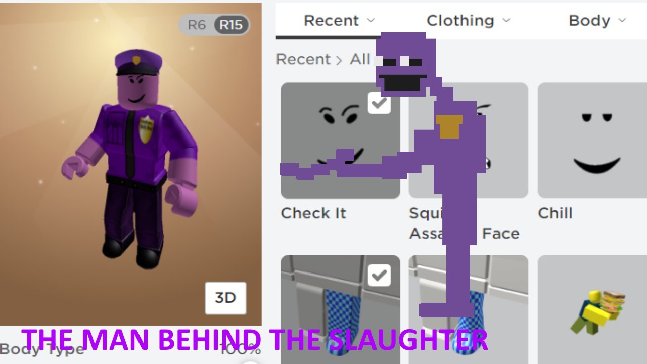 How To Become The Man Behind The Slaughter In Roblox Cheap Youtube - purple guy shirt roblox