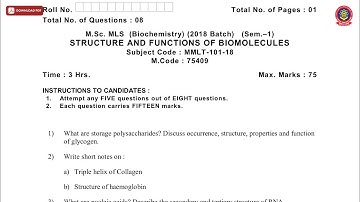 MSC 1ST SEM MLS BIO STRUCTURE AND FUNCTIONS OF BIOMOLECULES NOV 2019 | PTU