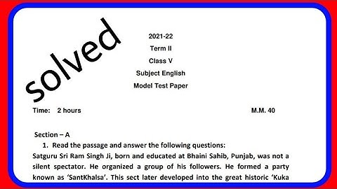 #pseb #class-5 English model test paper solved 2021-22 term-2