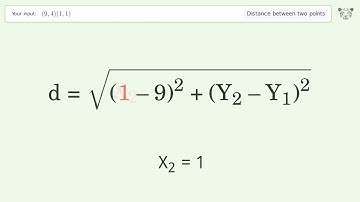 Find the distance between two points p1 (9,4) and p2 (1,1): Step-by-Step Video Solution
