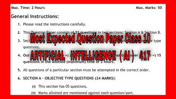 Most Expected Question Paper Class 10 ARTIFICIAL INTELLIGENCE AI 417 2024