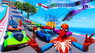 Homem Aranha e Heróis contra Thanos! RAMPA com CARROS Marvel vs DC desafio GTA 5