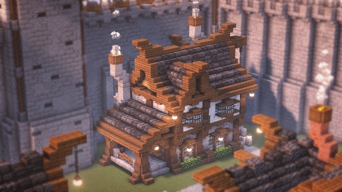 Minecraft  How to Build a Medieval House With Basement 