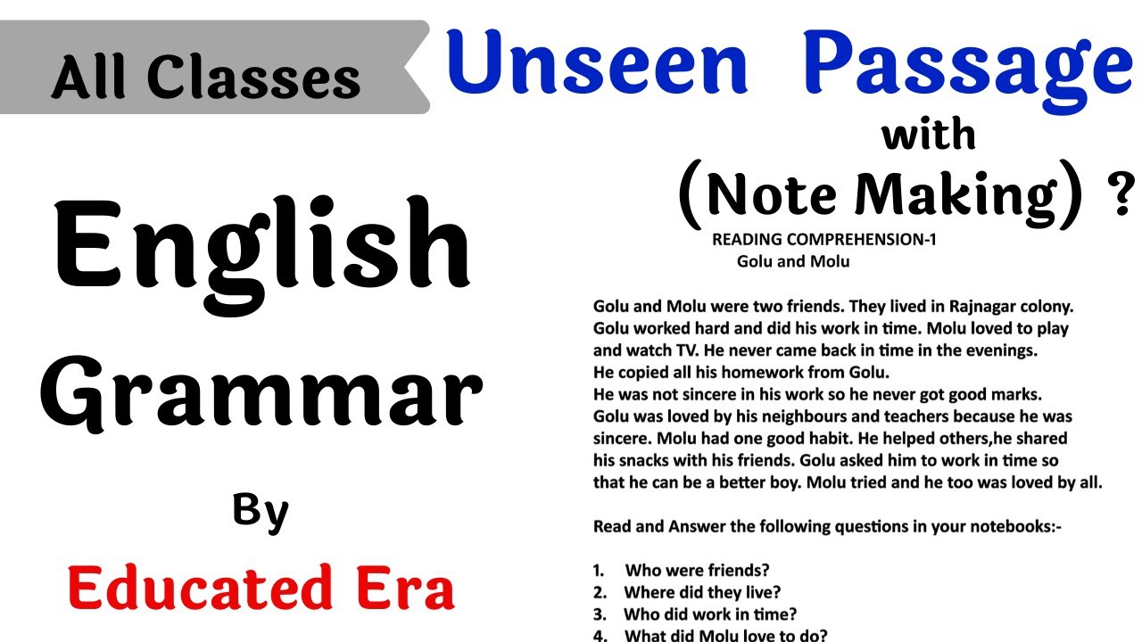 Unseen Passage In English Tricks Prehension Passages