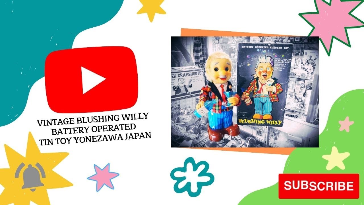 1960s Jouet Vintage Barman Blushing Willy Tin Toy avec