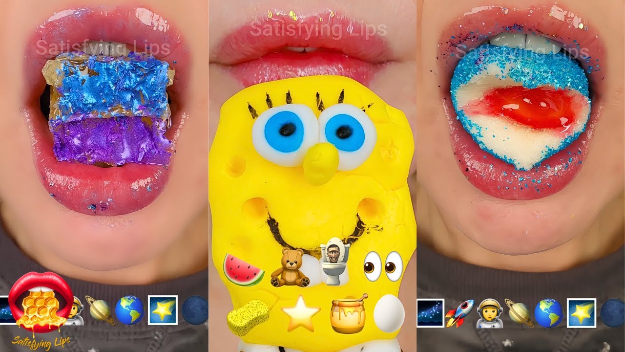 1 HOUR SLEEP RELAX STUDY Emoji Food Satisfying ASMR Mouth Sounds  먹방