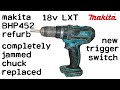 Jammed Shut Chuck Removed and Switch Replacement - Makita Combi Drill Driver BHP452 Remove & Replace