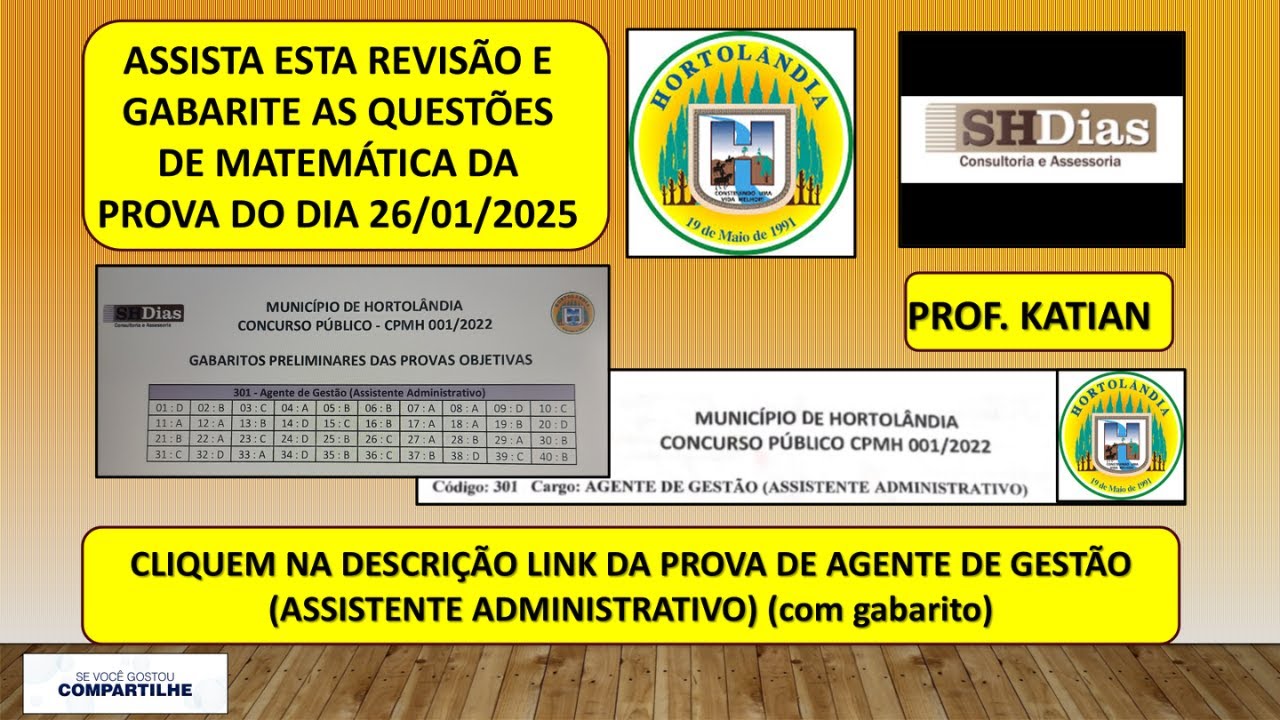 SHDIAS - Prova de Agente de Gestão (Assistente Administrativo) - Prefeitura de Hortolândia/SP