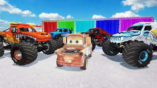 4 MONSTER TRUCKS VS POOR TOW MATER AND HERO LIGHTNING MCQUEEN screenshot 5