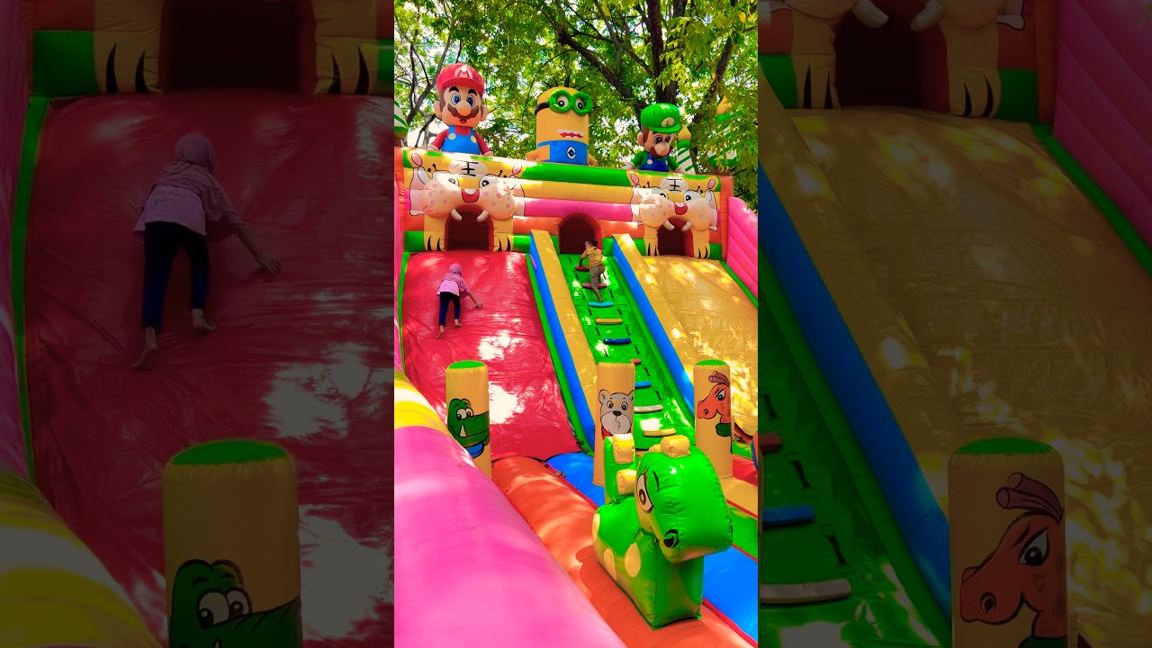 Climb and hide in the cute super mario balloon castle slide ride