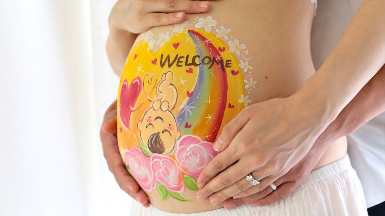 Pregnant Belly Painting for our Daughter (Oct. 11th 2014, 30 weeks 5 days) 授かりアート ベリーペイント (娘) | ochikeron