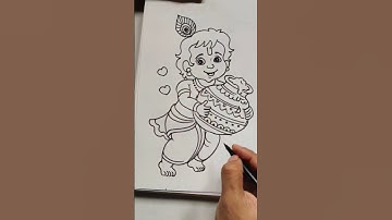 Quick simple and easy drawing of little Krishna eating Makhan/ Krishna easy drawing for beginners
