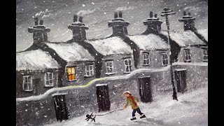 Snowy Art - Beginners Black and white Christmas winter snow acrylic Relaxing painting tutorial