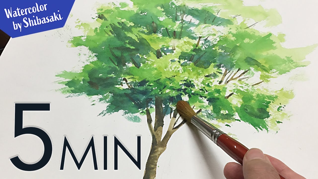 Eng sub] 5min Easy Watercolor | Tree Painting tutorial - YouTube