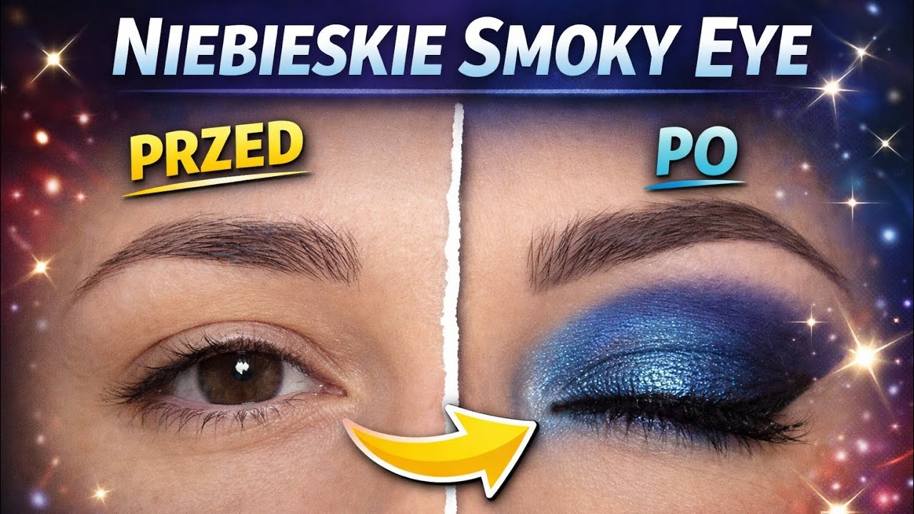 Niebieski makijaż oczu krok po kroku | Granatowe smoky eye z błyskiem