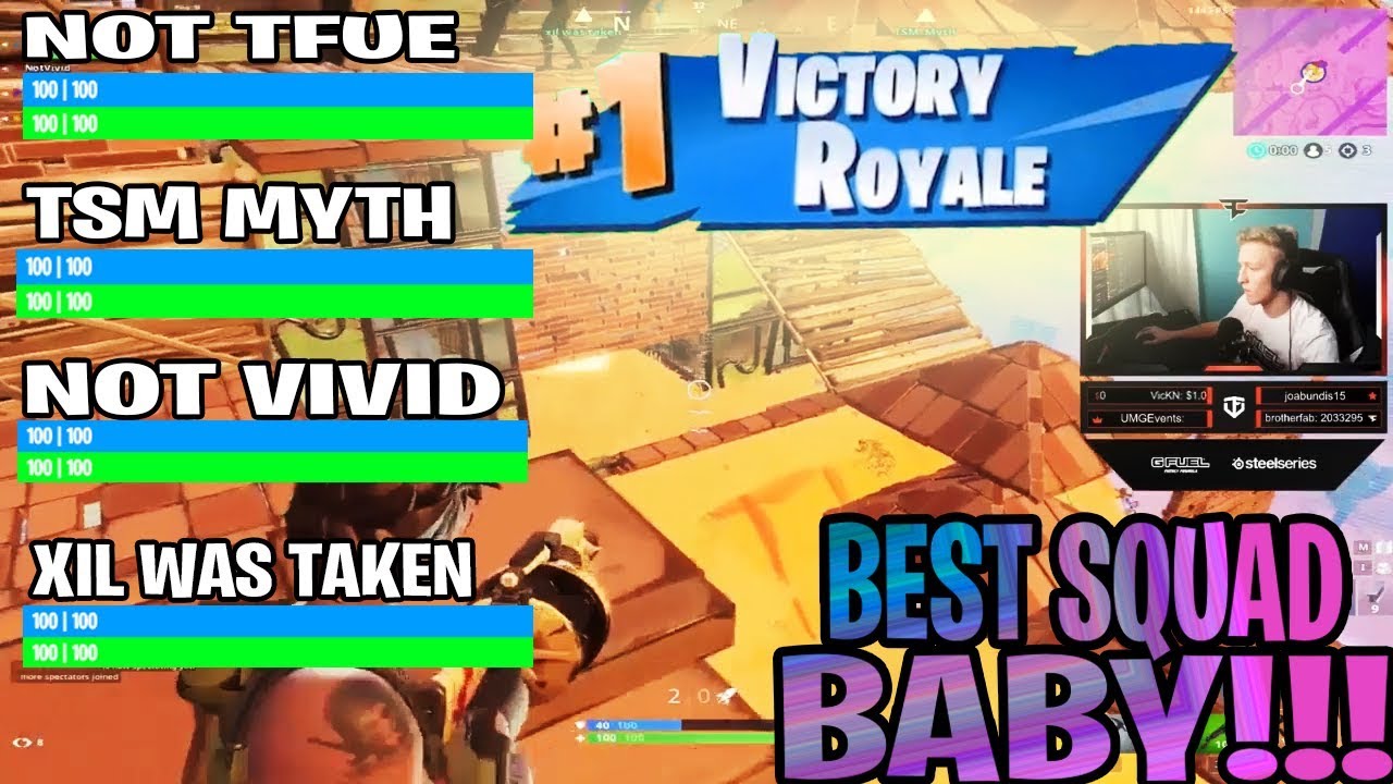 Faze Tfue plays squads with TSM Myth, Not Vivid and Xil | Epic Ending | Fortnite Ninja