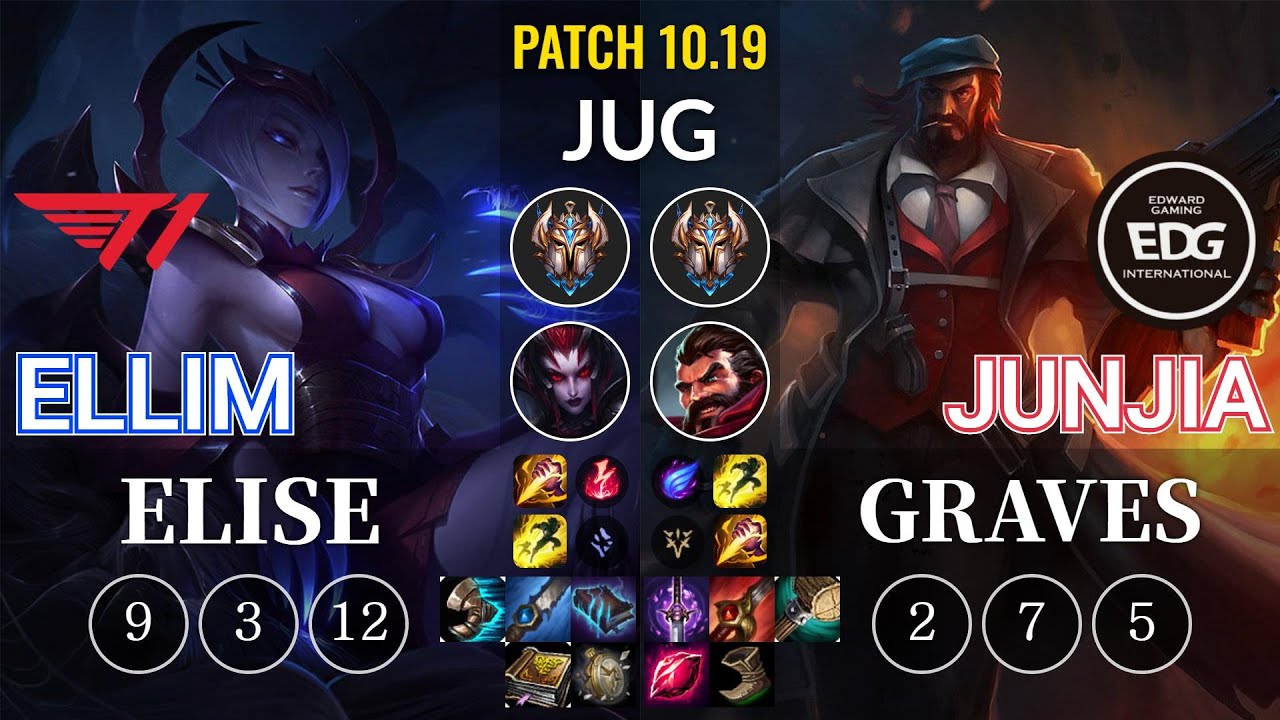 T1 Ellim Elise vs EDG JunJia Graves Jungle - KR Patch 10.19