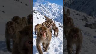 Snow Monkey Walk 🐒❄️ #shorts