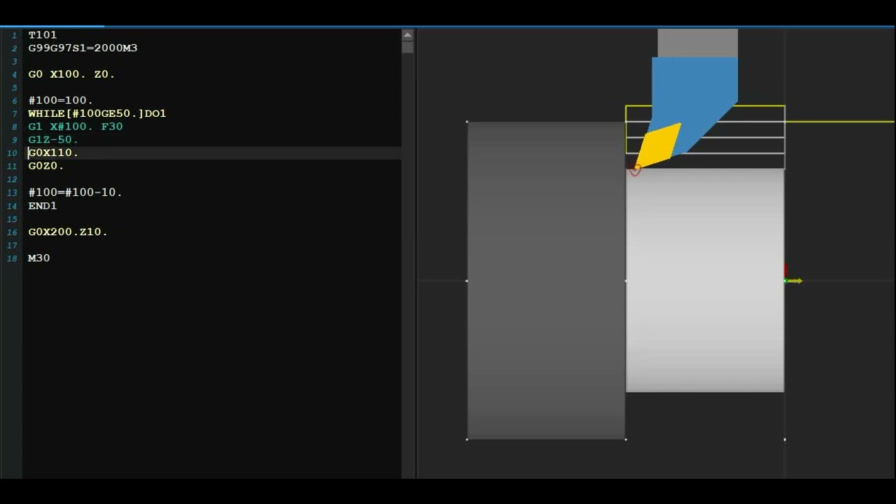 G CODE 3 вариант черновой проточки заготовки через макропеременные