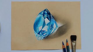 How to draw a blue diamond with colored pencils