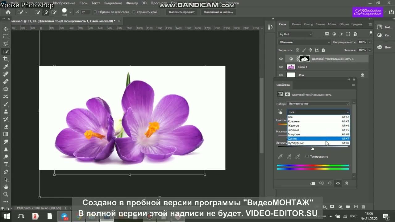Как изменить цвет на фото (например, сделать красный цветок желтым или темные во