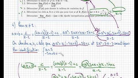 fonction • Déterminer a,b,c tels que f(x)=ax+b+c/x-2 + notion d