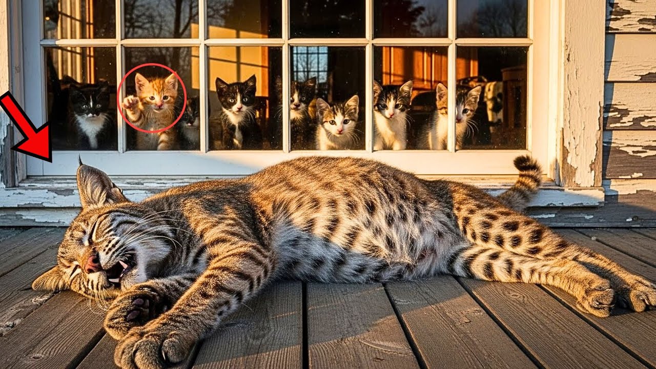 Hungry Pregnant Bobcat Faints on Porch While 6 Kittens Watch – What Smallest One Did Will WRECK YOU!