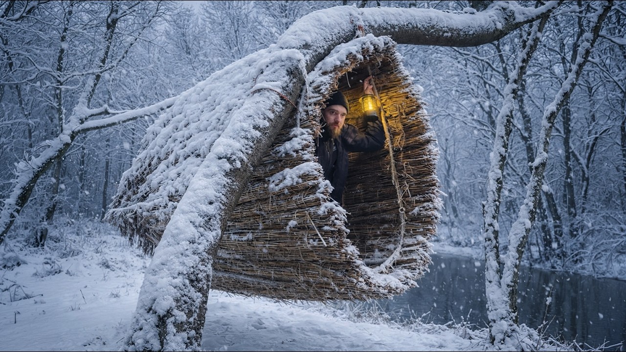 Building a Reed Nest in the Winter Forest | Bushcraft, Treehouse - YouTube