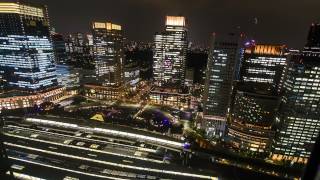 Tokyo Central Railway Station at night, timelapse.