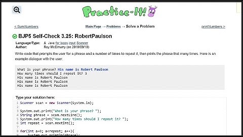 Java Practice It || 3.25 RobertPaulson || Input, Scanner, for loops
