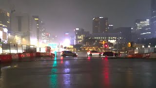 Heavy Rain Walk in Center of Seoul. Relaxing Sound for Sleep Study Meditation. White Noise ASMR.