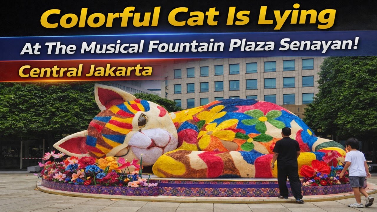 A Colorful Cat Is Lying At The Musical Fountain Plaza Senayan! Central Jakarta 