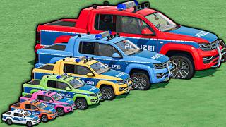 small vs BIG ! ALL COLORFUL POLICE CARS ! GIANT Trucks Transport vs Ambulance Mega Ramps screenshot 3
