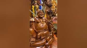 Tượng Phật Di Lạc Ngồi Gốc Tùng Gỗ Hương│Đồ Gỗ Mạnh Cường