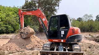 แอบขึ้นขับรถขุด8ตันของเสี่ยนัดอุบล KUBOTA KX080-3 งานลอกนา50ซม. Mini Excavetor EP.1465