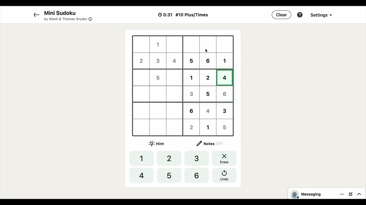 LinkedIn Mini Sudoku #10 Plus/Times Today's Answer