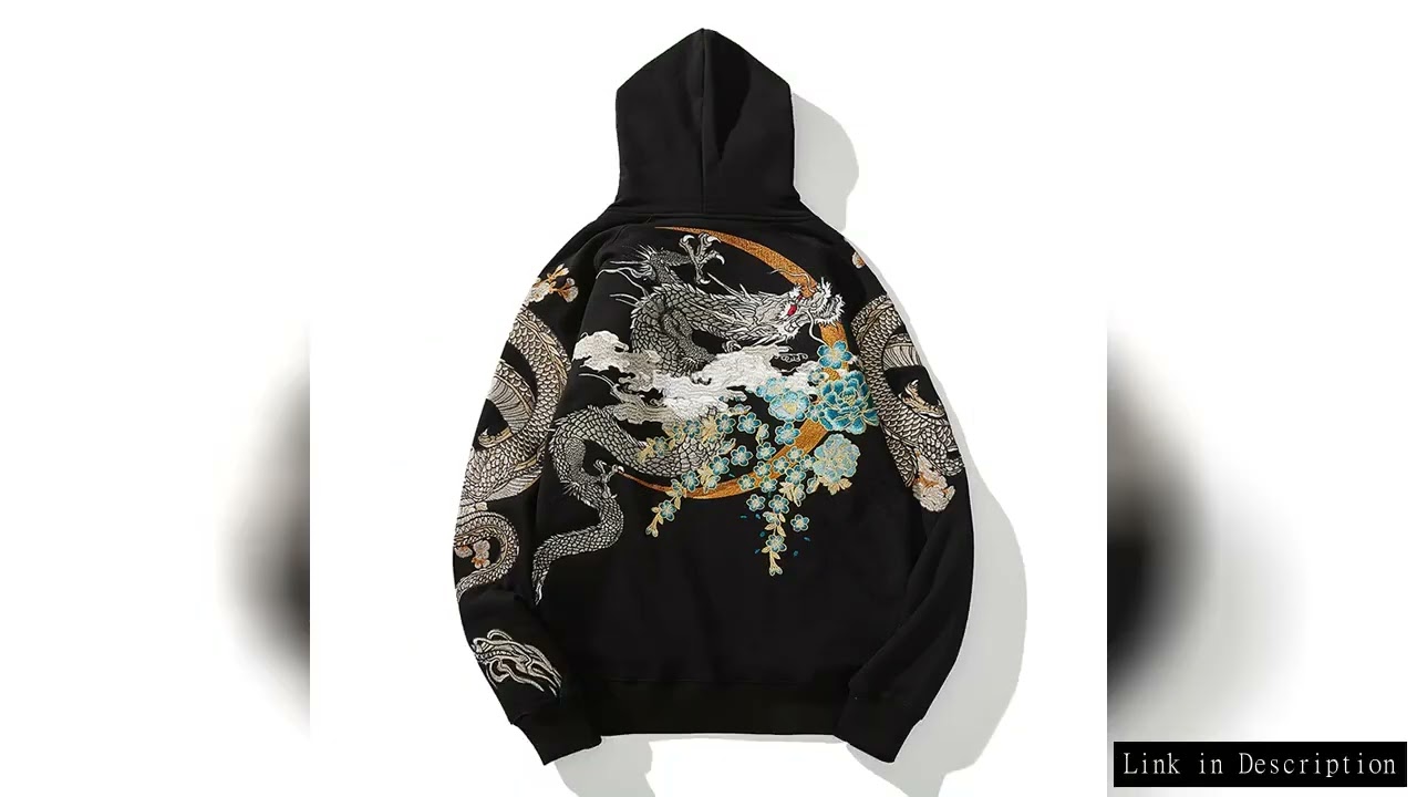Makuluya Hoodies Yokosuka Black Dragon Phoenix Suzaku Pattern Embroidered Pullover Sakura
